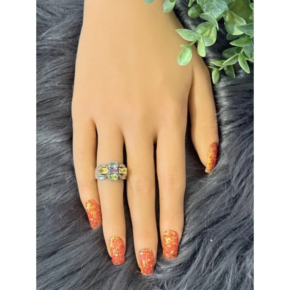 925 Silver 5-Multicolor‎ Stones Ring